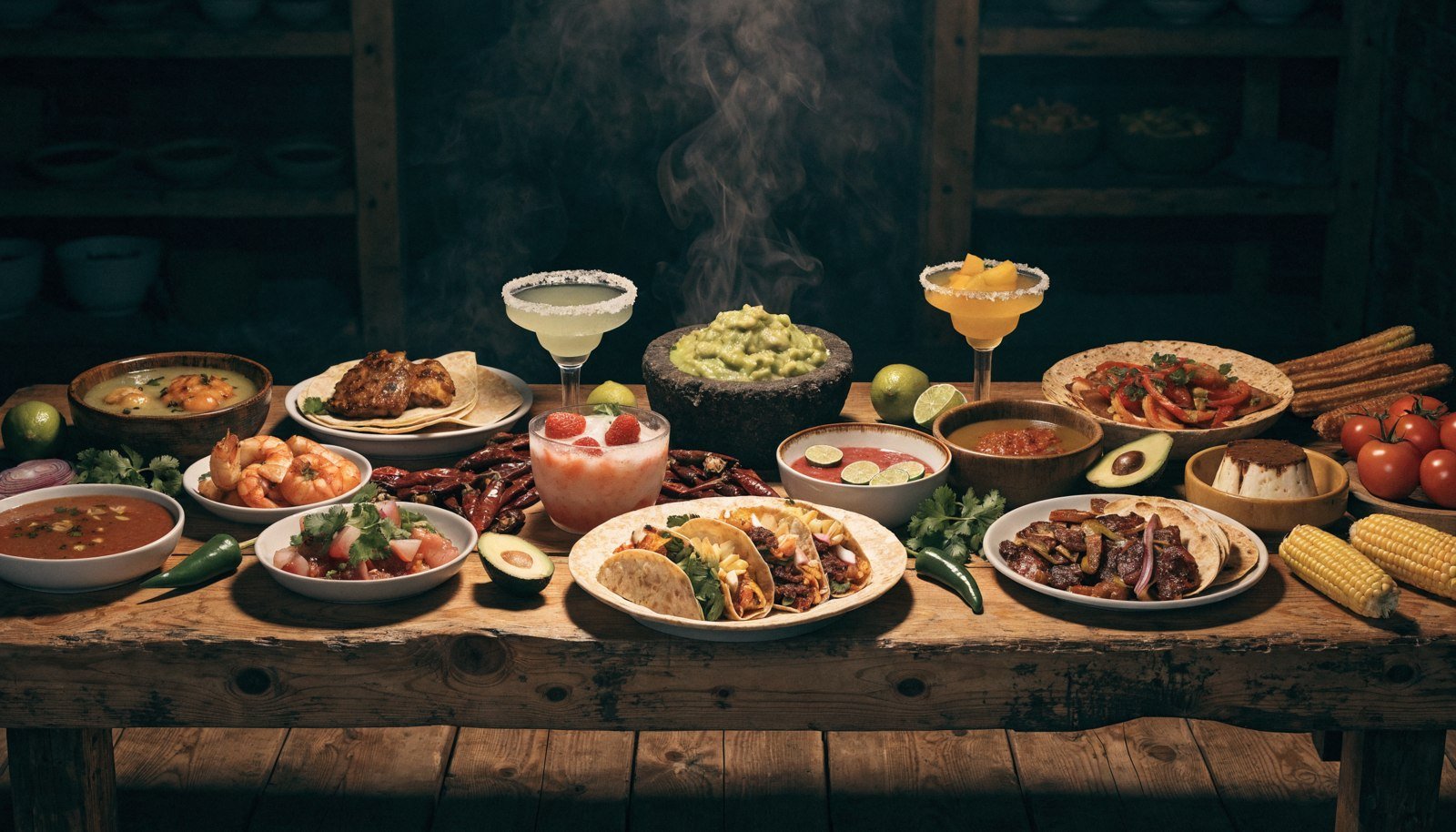 A spread of Arturo's dishes and margaritas