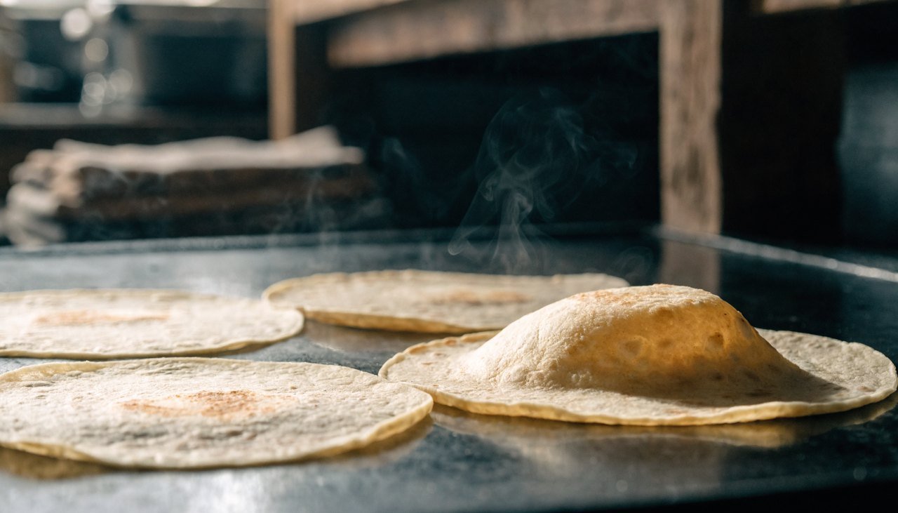 Handmade tortillas on the grill