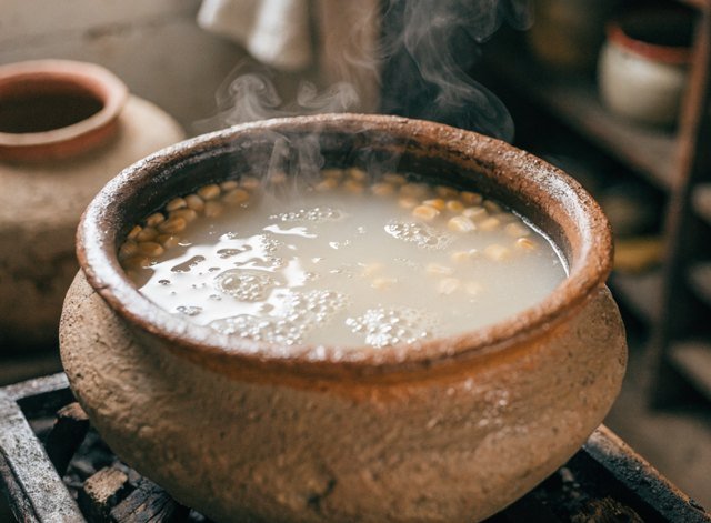 Corn simmering in limewater